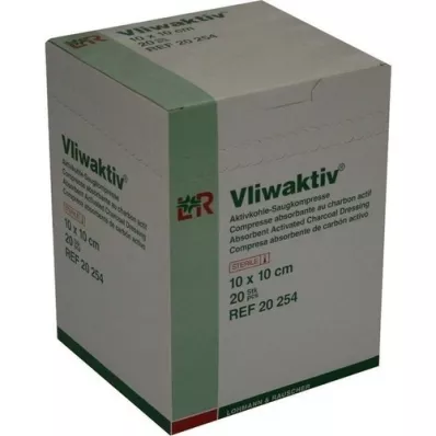 VLIWAKTIV Comp. absorbante au charbon actif, stérile, 10x10 cm, 20 pces