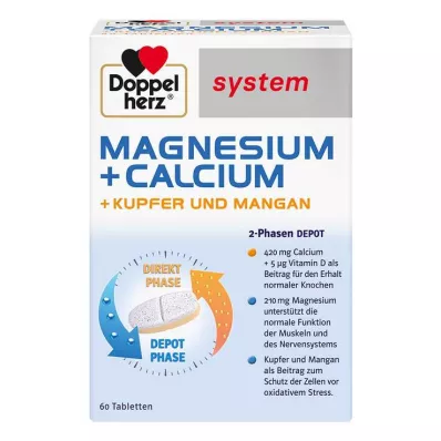 DOPPELHERZ Magnésium+Calcium+Cuivre+Manganèse syst. tab. 60 pcs DOPPELHERZ Magnésium+Calcium+Cuivre+Manganèse syst. tab. 60 pcs