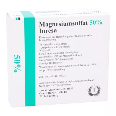 MAGNESIUMSULFAT 50% Inresa Concentration pour injection/infusion, 10X10 ml