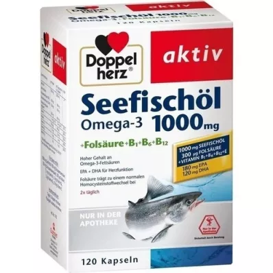 DOPPELHERZ Huile de poisson de mer Oméga-3 1.000 mg+Fols.caps, 120 pcs