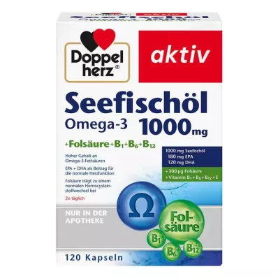 Huile de poisson de mer Doppelherz Oméga-3 1000 mg + capsules dacide folique, 120 pièces