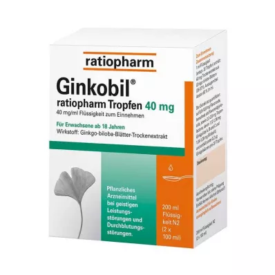 Ginkobil ratiopharm 40 mg avec gouttes de Ginkgo biloba, 200 ml