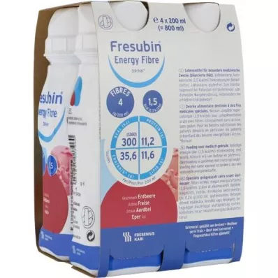 FRESUBIN ENERGY Fibre DRINK Gourde à la fraise, 4X200 ml