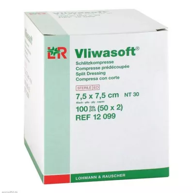 VLIWASOFT Compresses fendues 7,5x7,5 cm stériles 4l, 50X2 pces