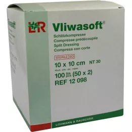 VLIWASOFT Compresses fendues 10x10 cm stériles 4 plis, 50X2 pces