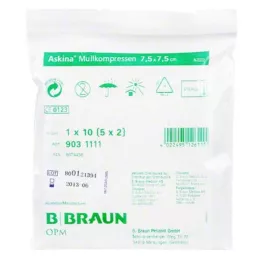 ASKINA Compresses de gaze 7,5x7,5 cm stériles, 5X2 pces