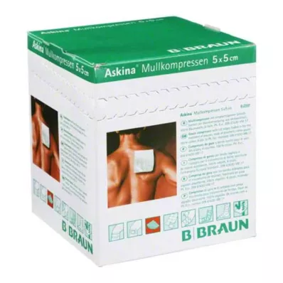 ASKINA Compresses de gaze 5x5 cm, stériles, 8 plis, 25X2 pces