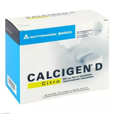 CALCIGEN D Citro 600 mg/400 U.I. comprimés à croquer, 200 pc