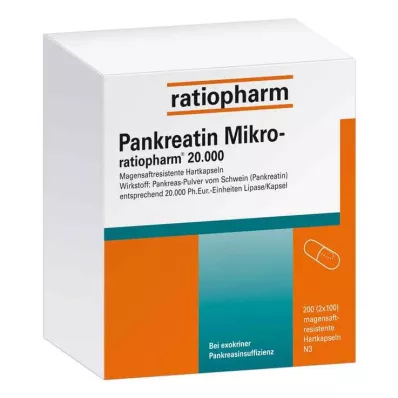 PANKREATIN Mikro-ratio.20.000 gélules gastro-résistantes, 200 gélules