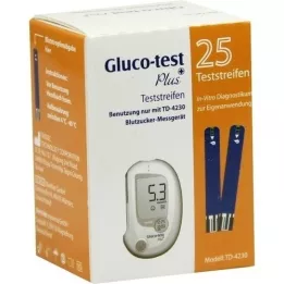 GLUCO TEST Bandelettes de test de la glycémie Plus, 25 pièces