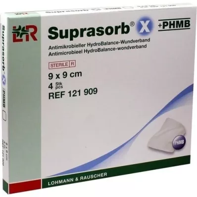 SUPRASORB X+PHMB HydroBalance pansement pour plaie 9x9 cm, 4 pces