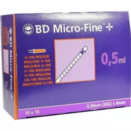BD MICRO-FINE+ Seringue à insuline 0,5 ml U100 8 mm, 100X0.5 ml