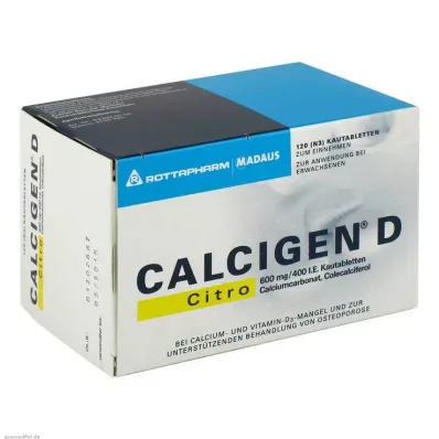 Calcigen D Citro 600 mg / 400 UI comprimés à croquer, 120 pc
