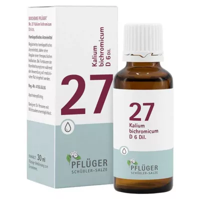 Biochimie Pflueger 27 Kalium bichromicum D 6 gouttes, 30 ml Biochimie Pflueger 27 Kalium bichromicum D 6 gouttes, 30 ml