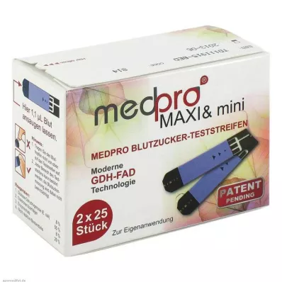 Medpro Maxi &amp; Mini bandelettes de test de glycémie simples, 2x25 pc