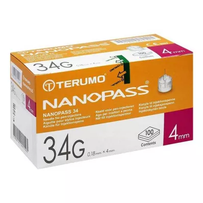Terumo Nanopass 34 Pen canule 34G 0,18x4mm, 100 pièces
