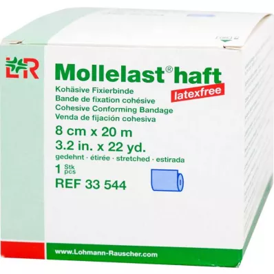 Adhésif Mollelast sans latex 8cmx20m étiré bleu, 1 pc