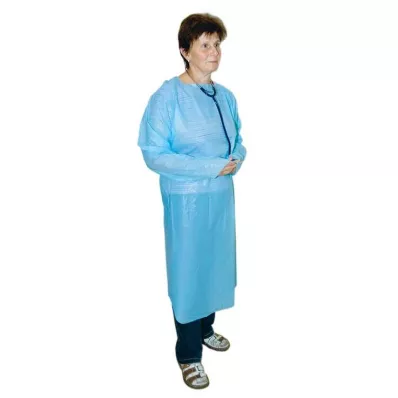 Tablier jetable PE bleu 120 cm non stérile avec manches, 1 pièce Tablier jetable PE bleu 120 cm non stérile avec manches, 1 pièce