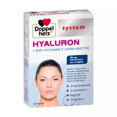 Système Doppelherz Capsules Hyaluron+Q10+Vitamine C+Zinc+Biotine, 30 pc
