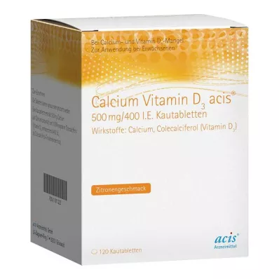 Calcium Vitamine D3 acis® 500 mg/400 UI comprimés à croquer, 120 pc Calcium Vitamine D3 acis® 500 mg/400 UI comprimés à croquer, 120 pc