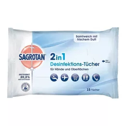 SAGROTAN Lingettes désinfectantes 2en1, 15 pces