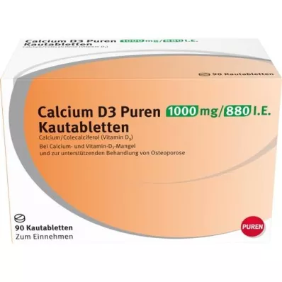 CALCIUM D3 Puren 1000 mg/880 U.I. comprimés à croquer, 90 comprimés