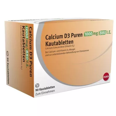 CALCIUM D3 Puren 1000 mg/880 U.I. comprimés à croquer, 90 comprimés