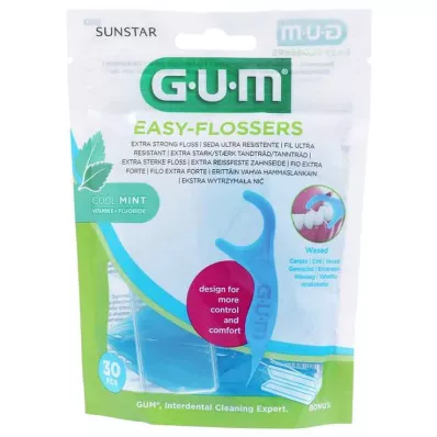 GUM Bâtons de fil dentaire ciré Easy-Flossers menthe + étui de voyage, 30 pcs GUM Bâtons de fil dentaire ciré Easy-Flossers menthe + étui de voyage, 30 pcs