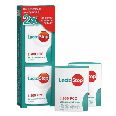 Lactostop 5 500 FCC comprimés distributeur clic double pack, 2x120 pc Lactostop 5 500 FCC comprimés distributeur clic double pack, 2x120 pc