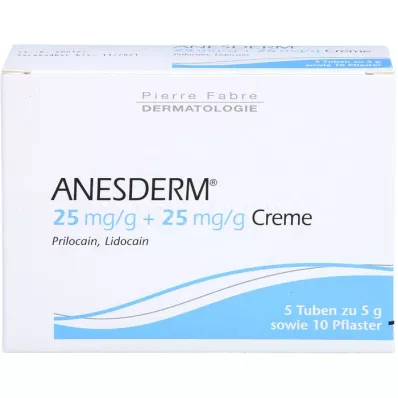ANESDERM 25 mg/g + 25 mg/g de crème + 10 patchs, 5X5 g