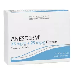 ANESDERM 25 mg/g + 25 mg/g de crème + 10 patchs, 5X5 g