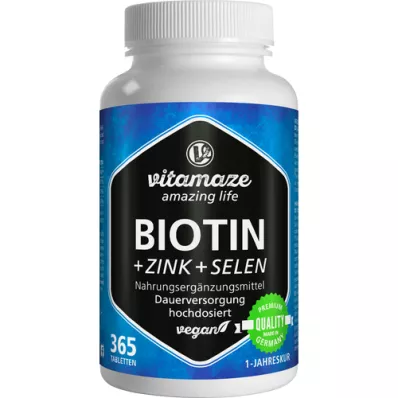 BIOTIN 10 mg hautement dosé + comprimés de zinc + sélénium, 365 comprimés