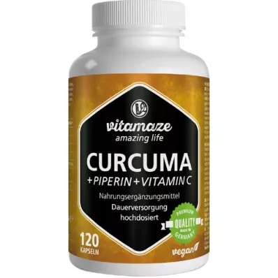 CURCUMA+PIPERIN+Gélules de vitamine C végétaliennes, 120 gélules