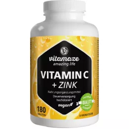VITAMIN C 1000 mg hautement dosé + Zinc comprimés végétaliens, 180 pc