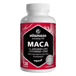 MACA 10:1 hautement dosé+L-Arginine+OPC+Vit.vegan Kps., 120 pcs