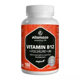 VITAMIN B12 1000 µg haute dose + B9+B6 comprimés végétaliens, 180 pc