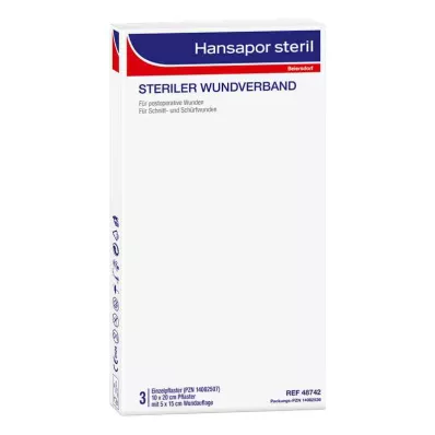 HANSAPOR Pansement stérile 10x20 cm, 3 pces