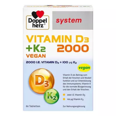 Doppelherz Vitamine D3 2000 + Comprimés système K2, 60 pc
