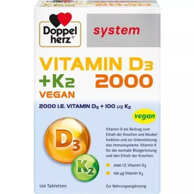 DOPPELHERZ Vitamine D3 2000+K2 system comprimés, 120 pc