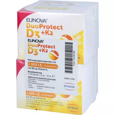 EUNOVA DuoProtect D3+K2 1.000 I.U./80 μg Kps.Kombi, 2X90 St