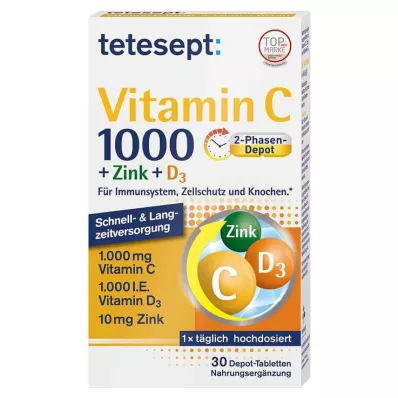 TETESEPT Comprimés de Vitamine C 1.000+Zinc+D3 1.000 U.I., 30 comprimés