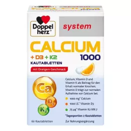 DOPPELHERZ Système Calcium 1000+D3+K2 à mâcher, 60 comprimés