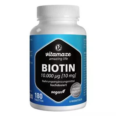 BIOTIN 10 mg hautement dosé comprimés végétaliens, 180 pc