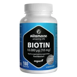 BIOTIN 10 mg hautement dosé comprimés végétaliens, 180 pc