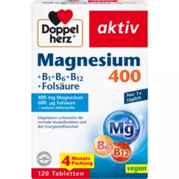 DOPPELHERZ Magnésium 400+B1+B6+B12+Acide folique en comprimés, 120 comprimés