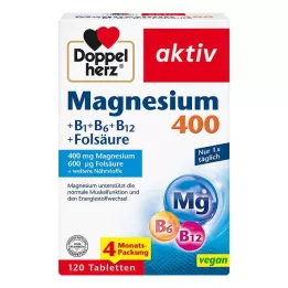DOPPELHERZ Magnésium 400+B1+B6+B12+Acide folique en comprimés, 120 comprimés