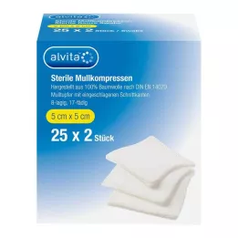 ALVITA Compresses de gaze stériles 5x5 cm, 25X2 pces