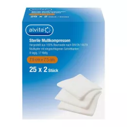 ALVITA Compresses de gaze stériles 7,5x7,5 cm, 25X2 pces