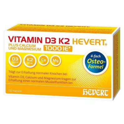 VITAMIN D3 K2 Hevert plus Ca Mg 1000 IE/2 gélules, 120 pc