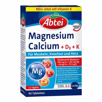 Abbey Magnésium Calcium + D + K comprimés, 42 pc